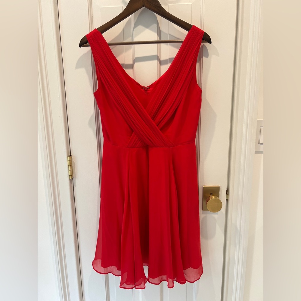 Shoshanna Red 100% Silk V-Neck Cocktail Mini Dress Size 6